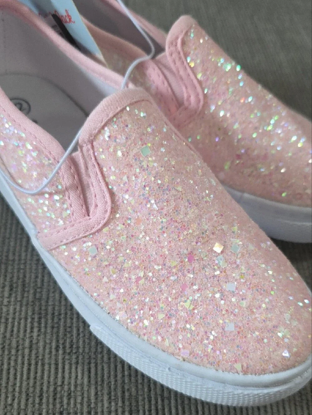 Cat & Jack Girls Pink Glitter Slip-On Madagan Shoes, NWT, Size 12.